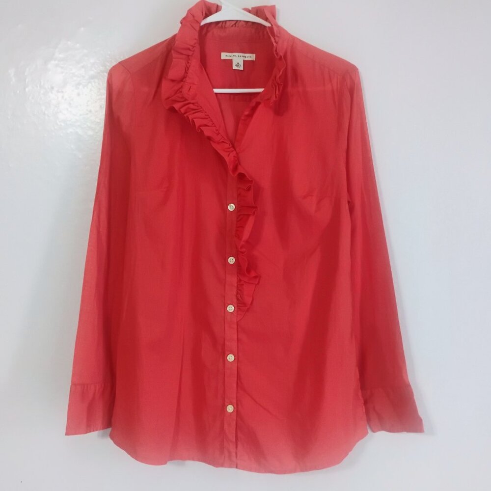 Banana Republic Coral Ruffle Button Down Blouse M - Picture 3 of 7